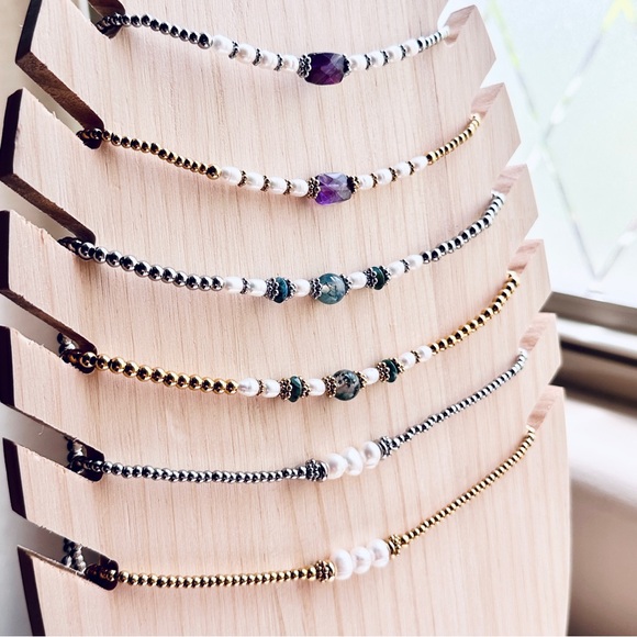 Delicate Pearl Gem Beaded Crystal Layer Necklaces - Purple Green Pearl Options - Picture 5 of 6